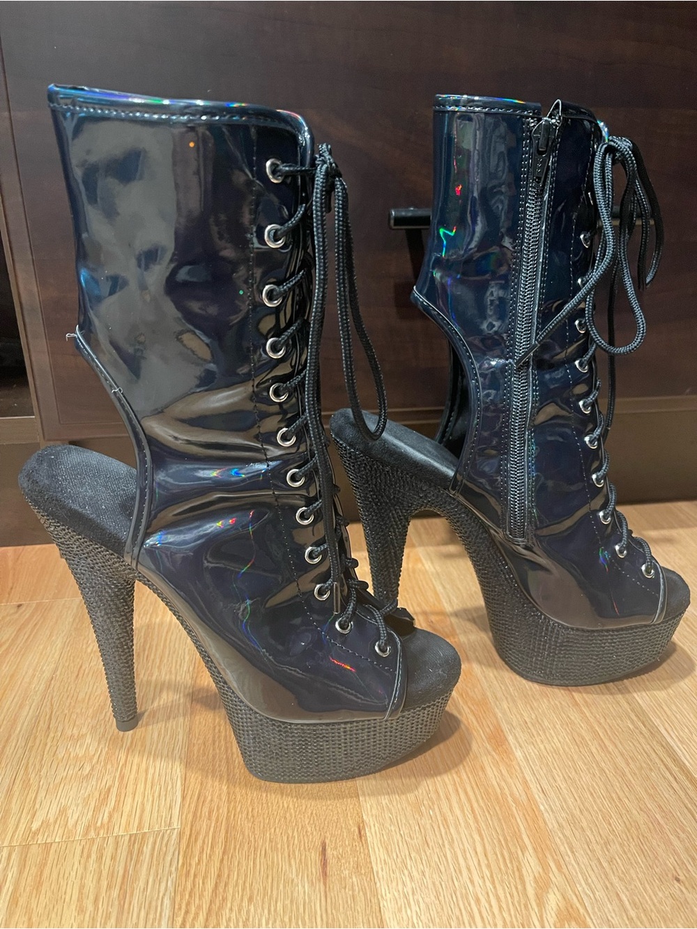 Red Platform Stiletto Lace-Up Ankle Boots - Women